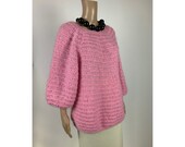 Pink Balloon Sleeve Vintage Sweater Fuzzy Handmade Romantic Vintage Jumper Pink Knit Vintage Wool Top Cute Puff Sleeve Vintage Jumper