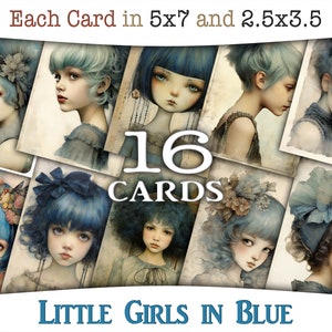 Cartoline digitali per bambine: Journal stampabile e ATC con ritratti di ragazze stravaganti, sfondi di carta vintage e colori tenui, CU AJ-A234