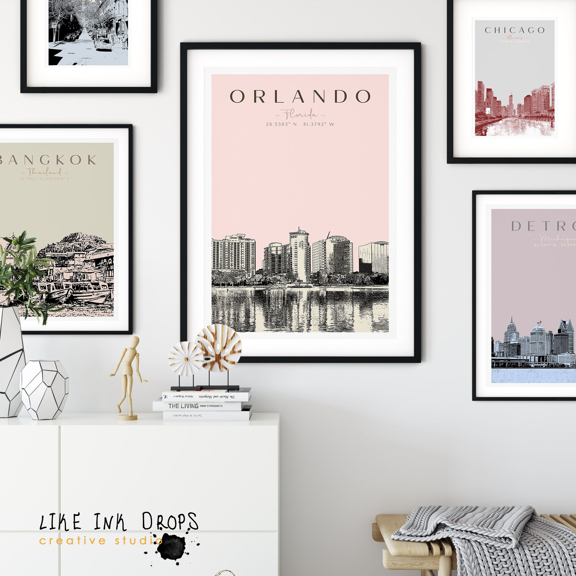 Orlando wall art decor Contemporary Florida cityscape Lake Etsy