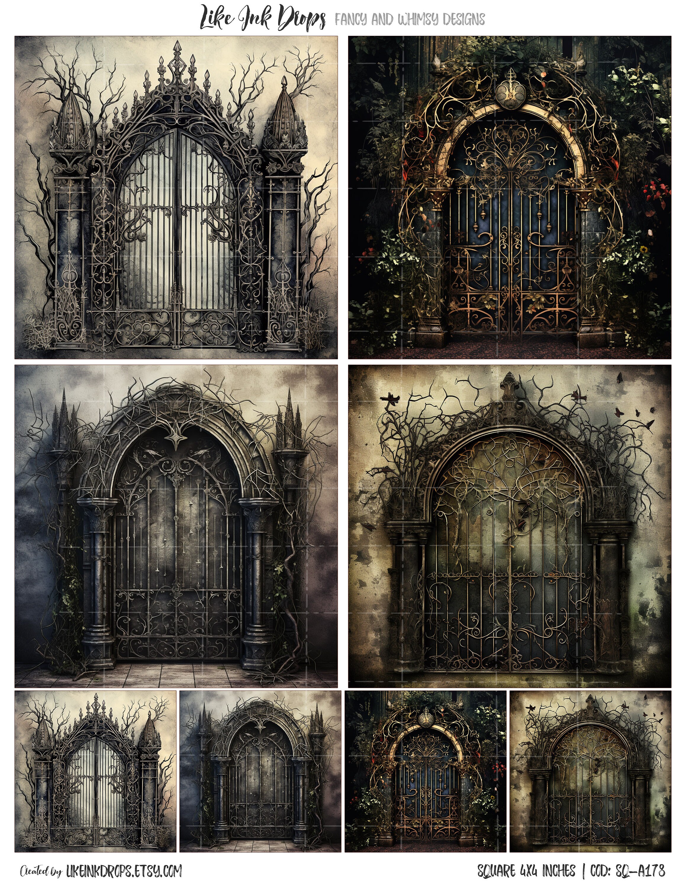 Mystical Dark Gothic Iron Gates Digital Images for Junk Journals and ...