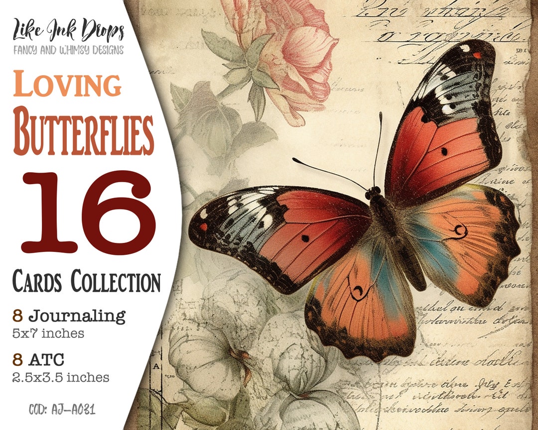 16 Printable Loving Butterflies Digital Cards: Vintage Victorian ...
