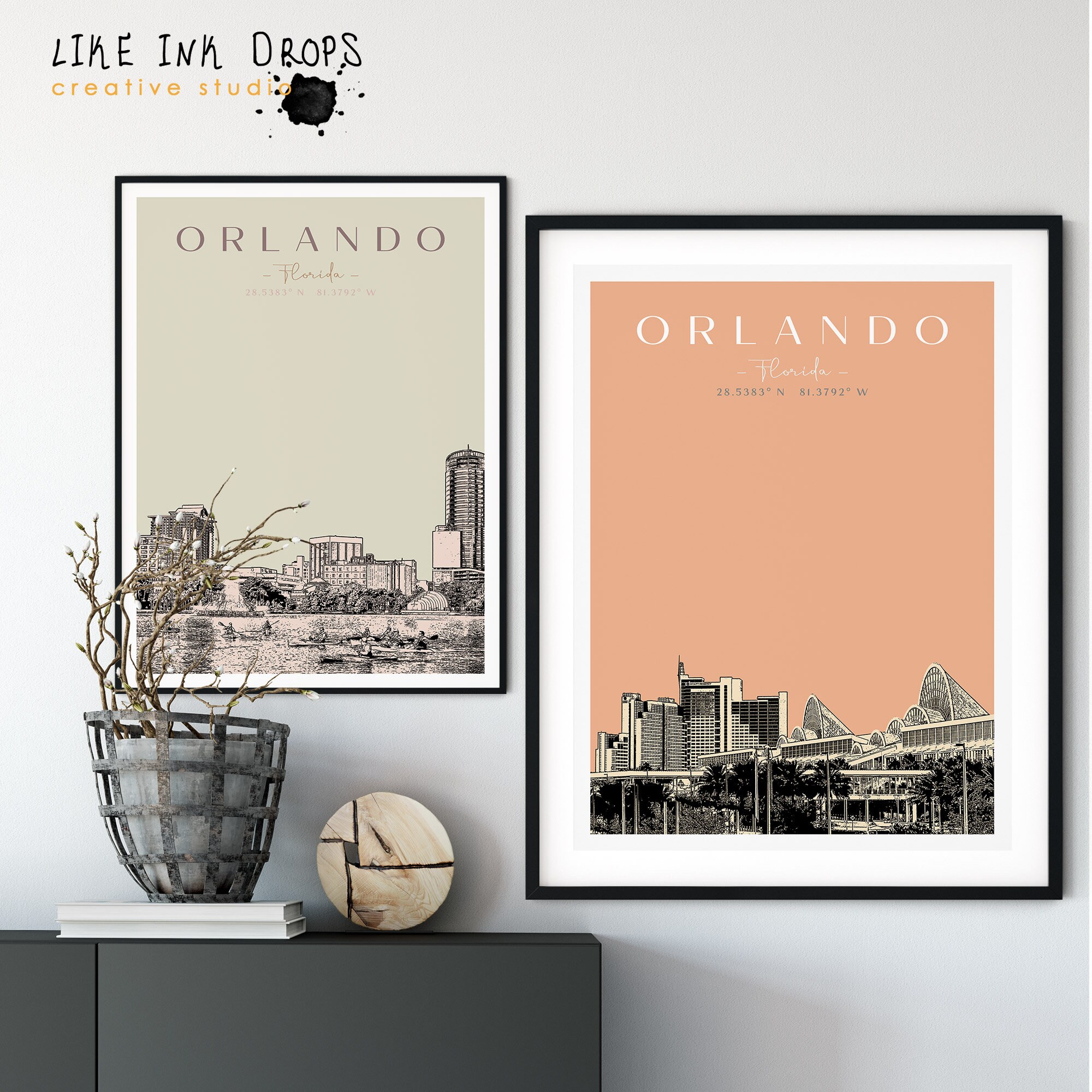 Orlando wall art decor Contemporary Florida cityscape Digital Etsy España