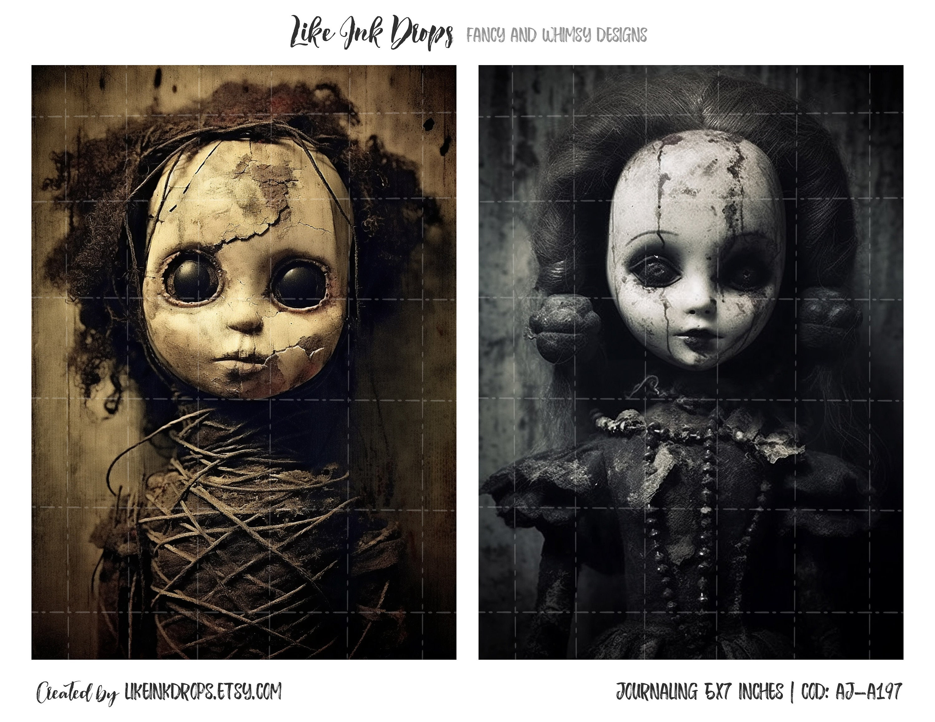 Horror and Creepy Dolls Junk Journals Kit With ATC and