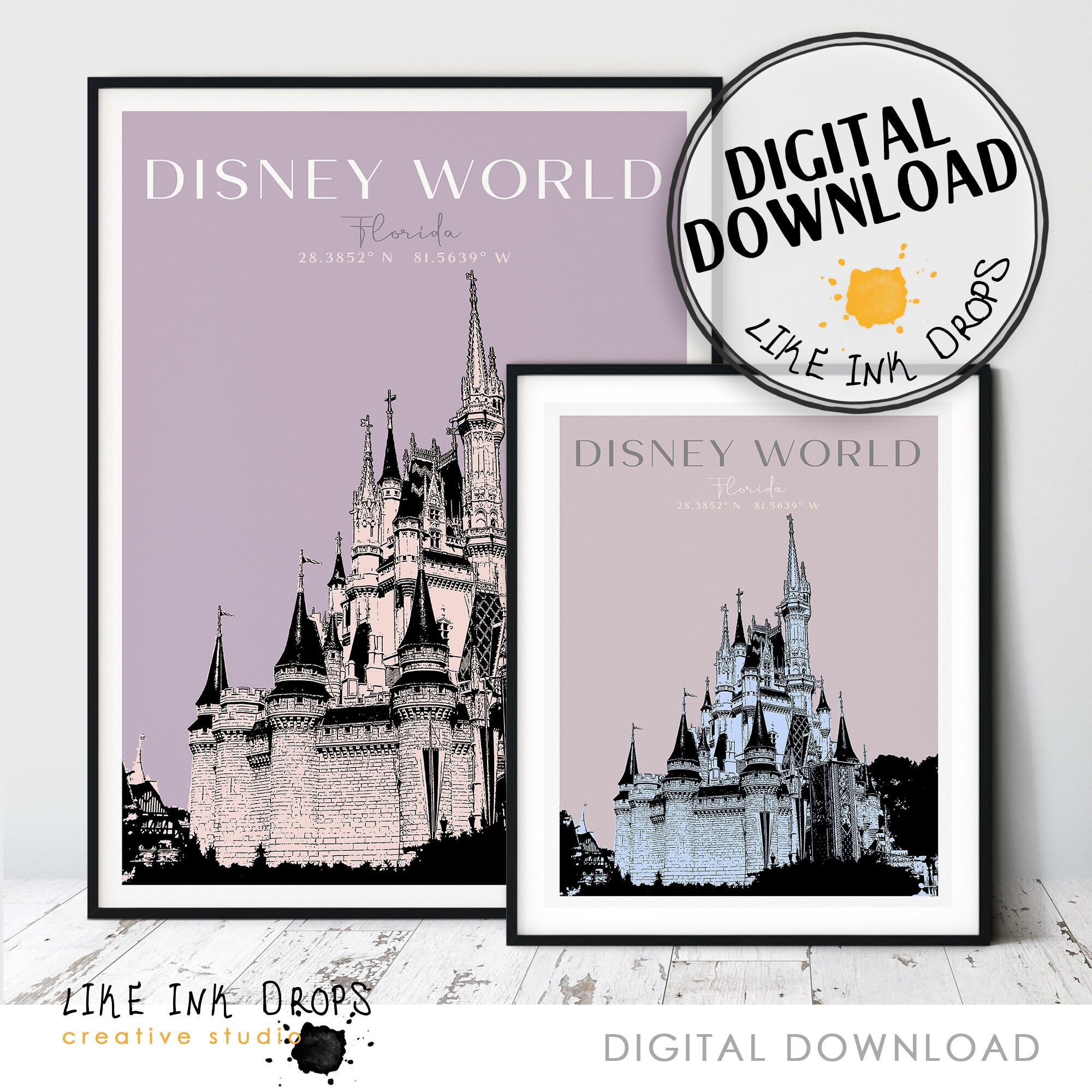 Disney World Wall art decor Cinderella castle poster Minimal | Etsy