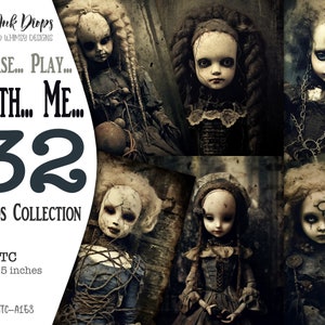 Coleção de cartões ATC de diários de lixo Dark, Gothic e Creepy Dolls: Cartões digitais imprimíveis com atmosferas escuras e tons escuros, CU, ATC-A158