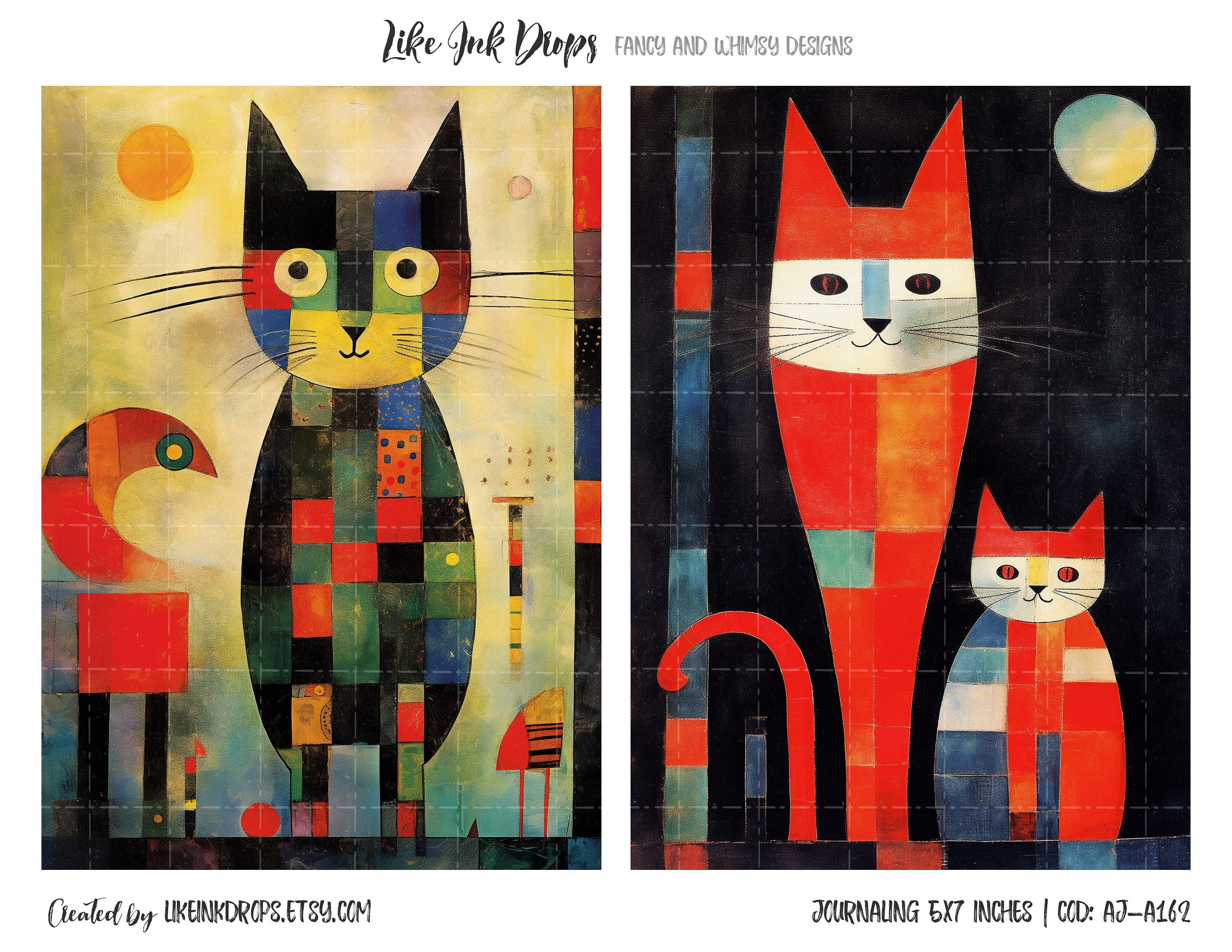Abstract Cats Digital Journaling Pages and ATC Cards Collection ...