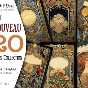 Carte digitali Art Nouveau: 20 immagini in mezza carta nello stile del periodo Belle Époque con fiori, decorazioni e ritratti, CU, HP-A188