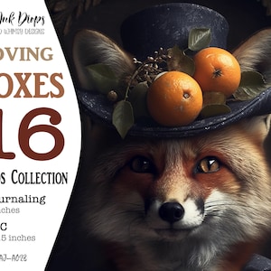 16 cartes : collection numérique imprimable Loving Foxes with Strange Hats, 8 pages de journalisation et 8 cartes ATC pour votre Junk Journal, CU, AJ-A023