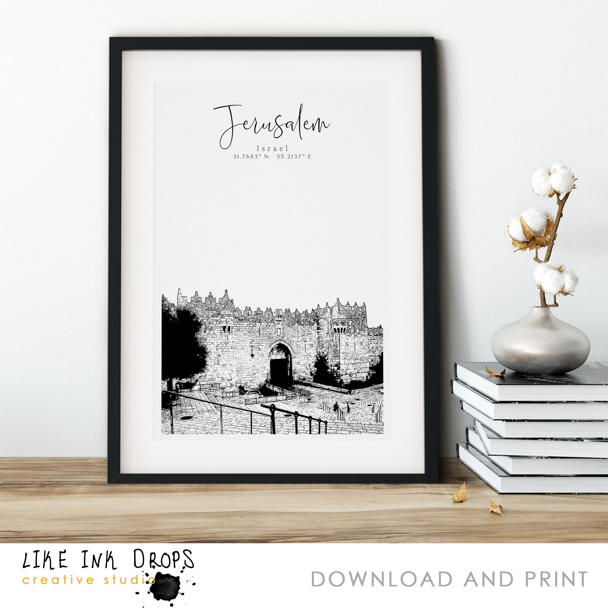 Jerusalem Wall Art Decor Minimalist Monochrome Israel Etsy UK