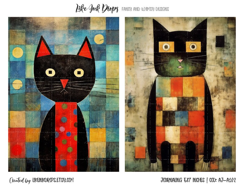 Abstract Cats Digital Journaling Pages and ATC Cards Collection ...