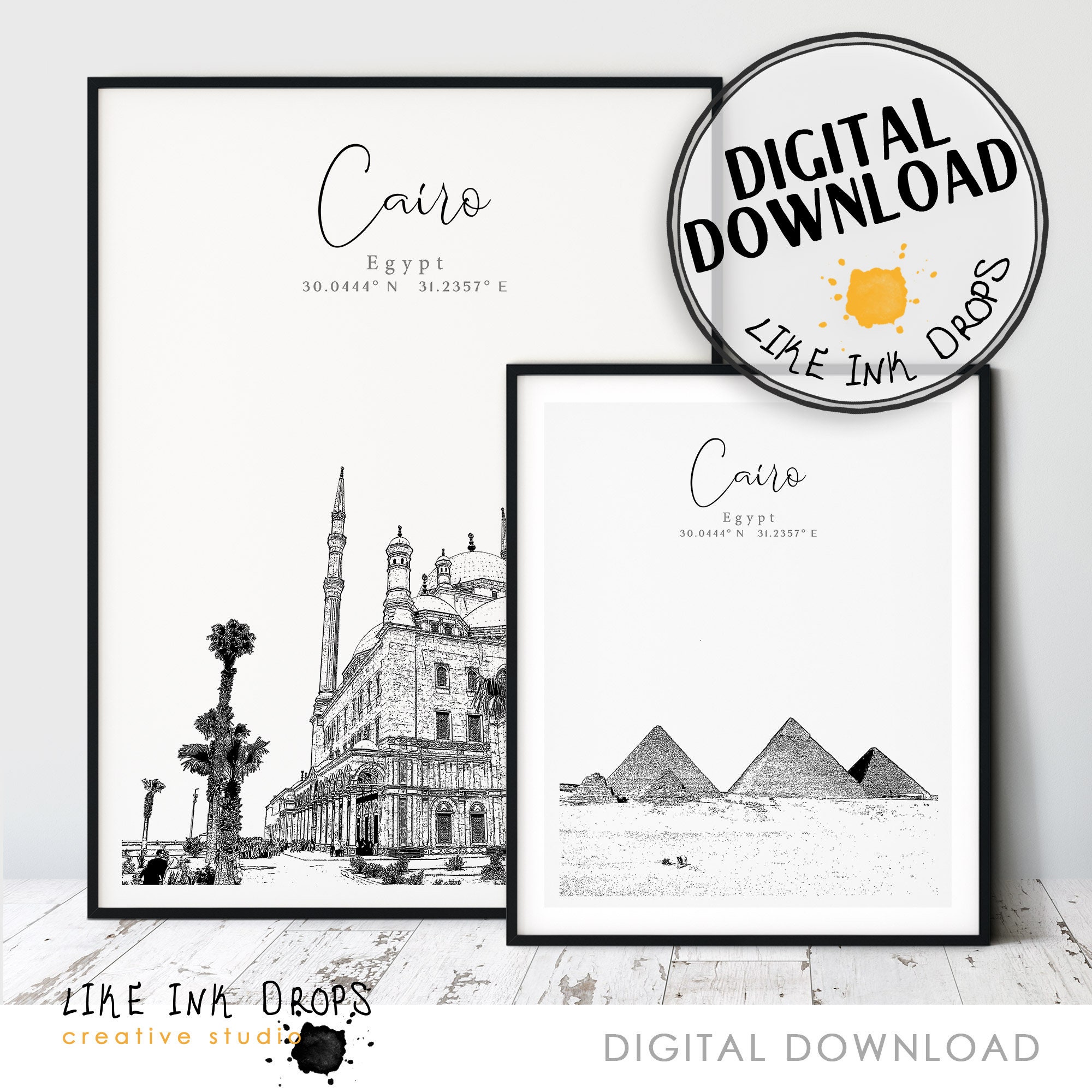 Cairo Contemporary Wall Art Decor Egypt Cityscape Pyramids Etsy