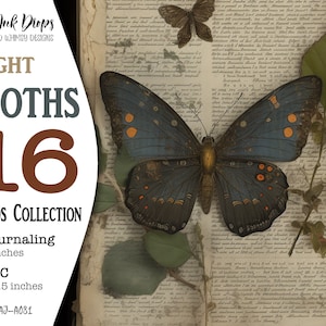Illustration zum selbst ausdrucken: Botanische und entomologische Collage mit dunklem Hintergrund, Digital Journaling und ATC, CU, AJ-A081