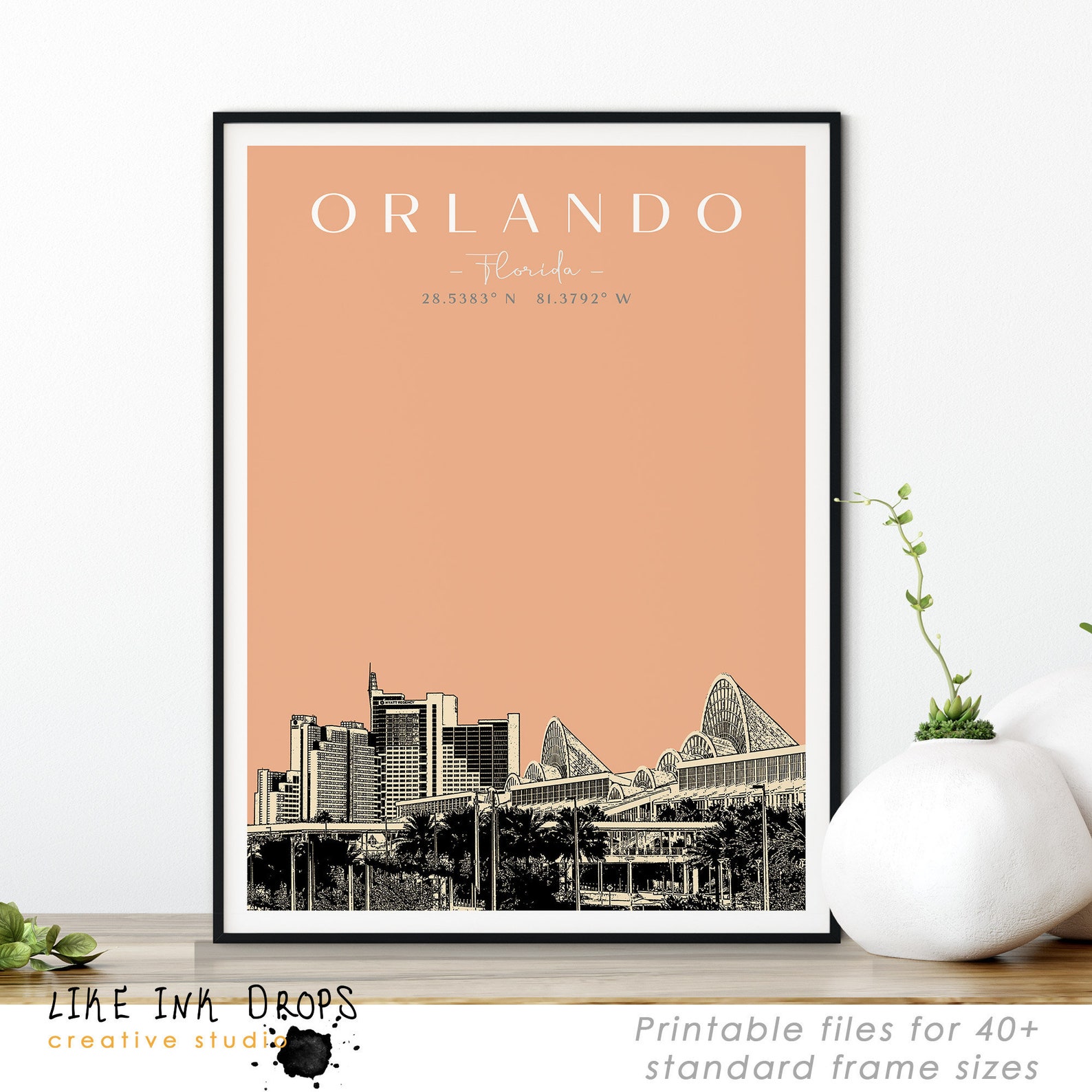Orlando wall art decor Contemporary Florida cityscape Digital Etsy España