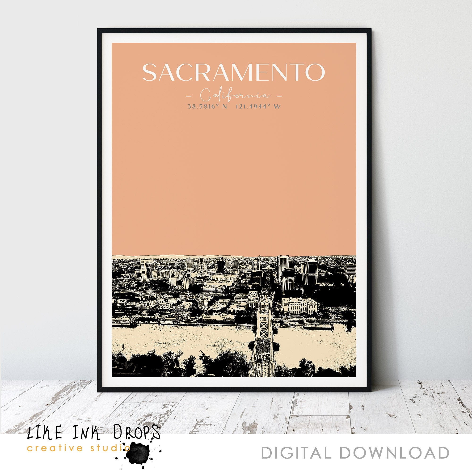 Minimalist Sacramento wall art decor Digital printable city Etsy