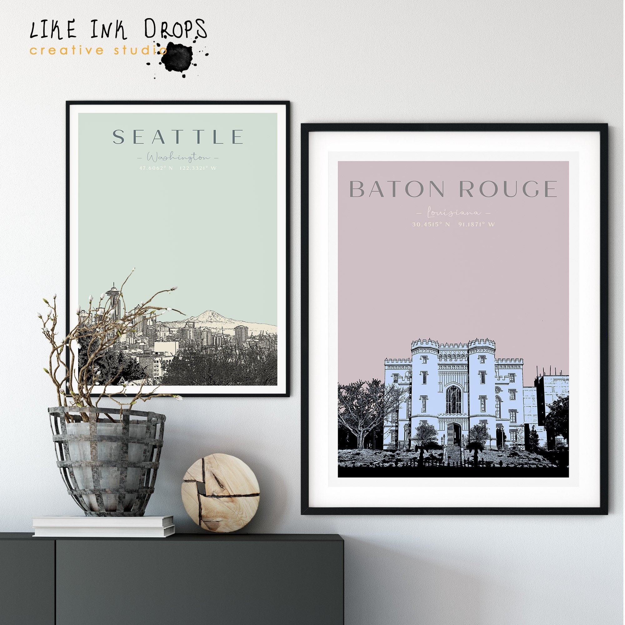 Baton Rouge Wall Art Decor Contemporary Louisiana Cityscape Etsy