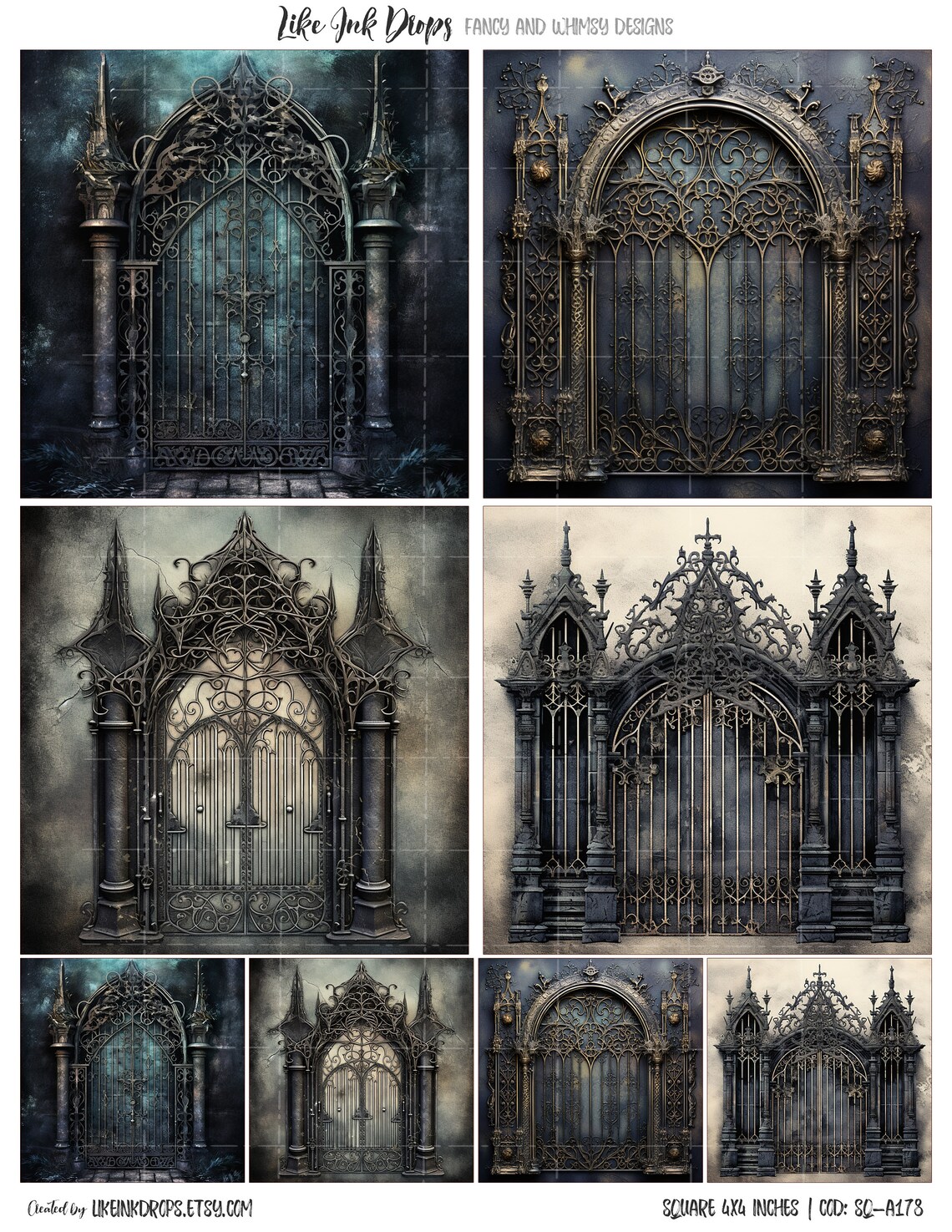 Mystical Dark Gothic Iron Gates Digital Images for Junk Journals and ...