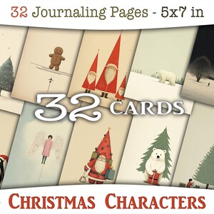 Impressions numériques de personnages de Noël : cartes imprimables avec des arbres de Noël, du pain d'épice, des enfants, de la neige, des anges et des ours blancs, CU JOU-A257