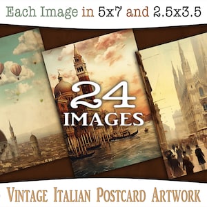 Impressions numériques de cartes postales italiennes : œuvres d'art de peinture vintage avec certaines des villes italiennes les plus célèbres, cartes ATC et journalisation, CU, AJ-A283