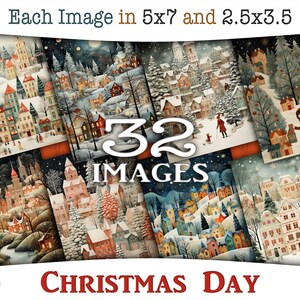 Cartões de Natal, impressões digitais de feriados: imprimíveis com Papai Noel, árvores de Natal, presentes, neve branca, céu estrelado, CU AJ-A294