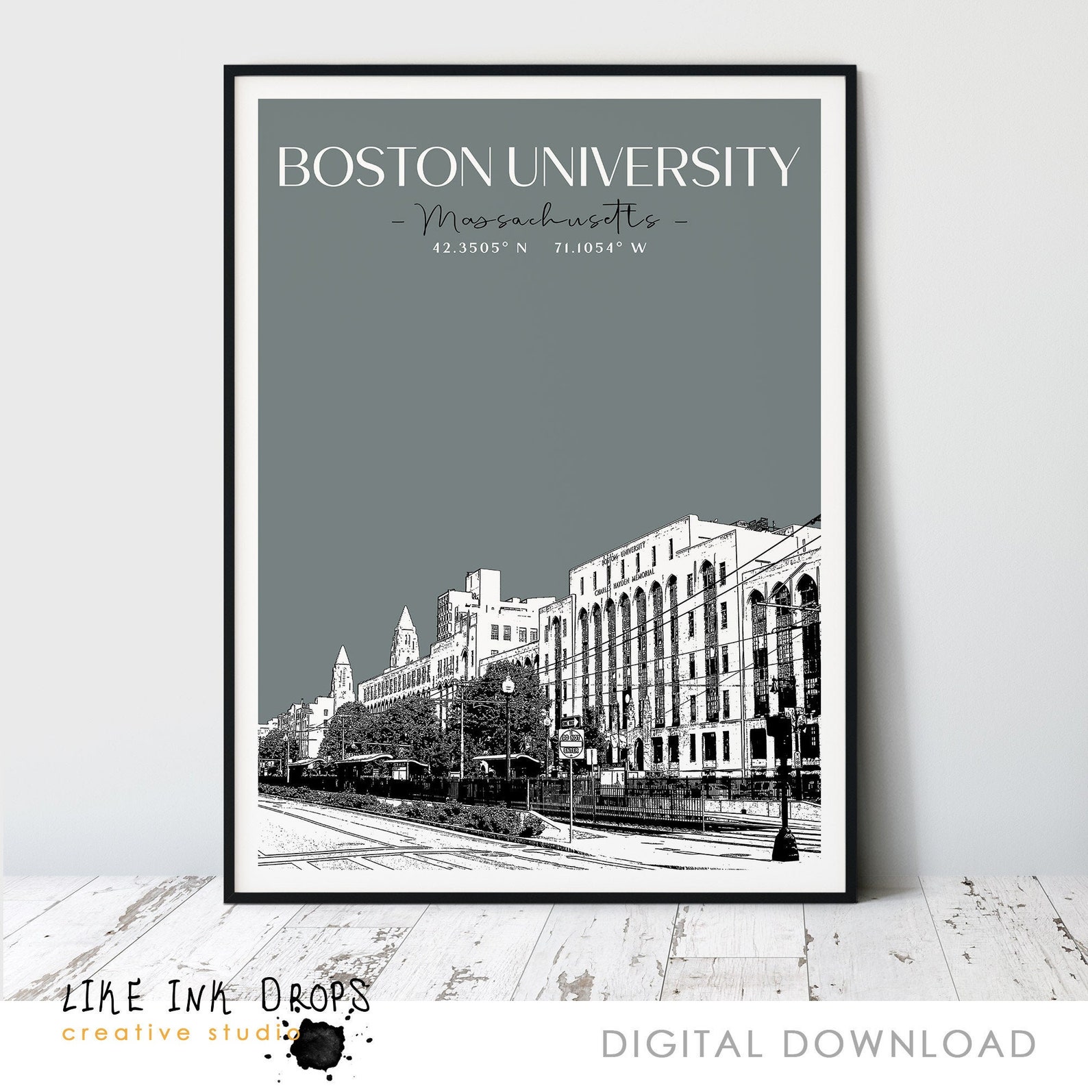 Boston University Wall Art Décor Digital Cityscape Poster of Etsy