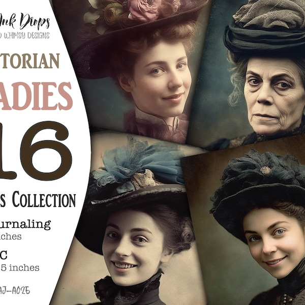 Victorian Ladies Digital Collection 8 Atc and 8 Journaling: 16 Vintage photo-style ephemera images for Postcards, Scrapbooking, CU, AJ-A025