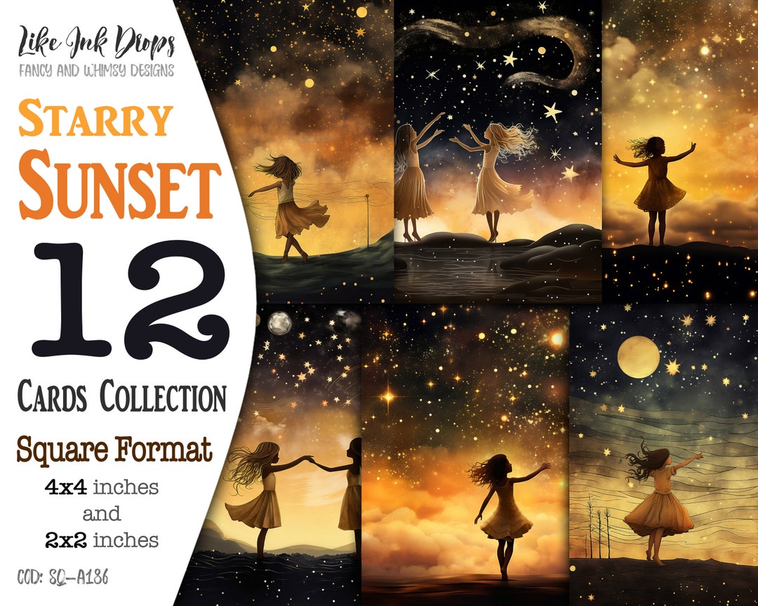 Little Girls Dance in a Starry Sunset: Poetic Digital Papers With ...