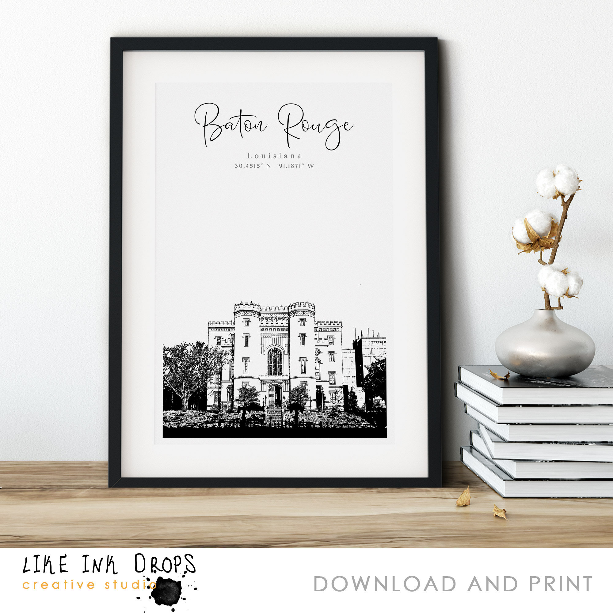 Baton Rouge Wall Art Decor Contemporary Louisiana Cityscape Etsy