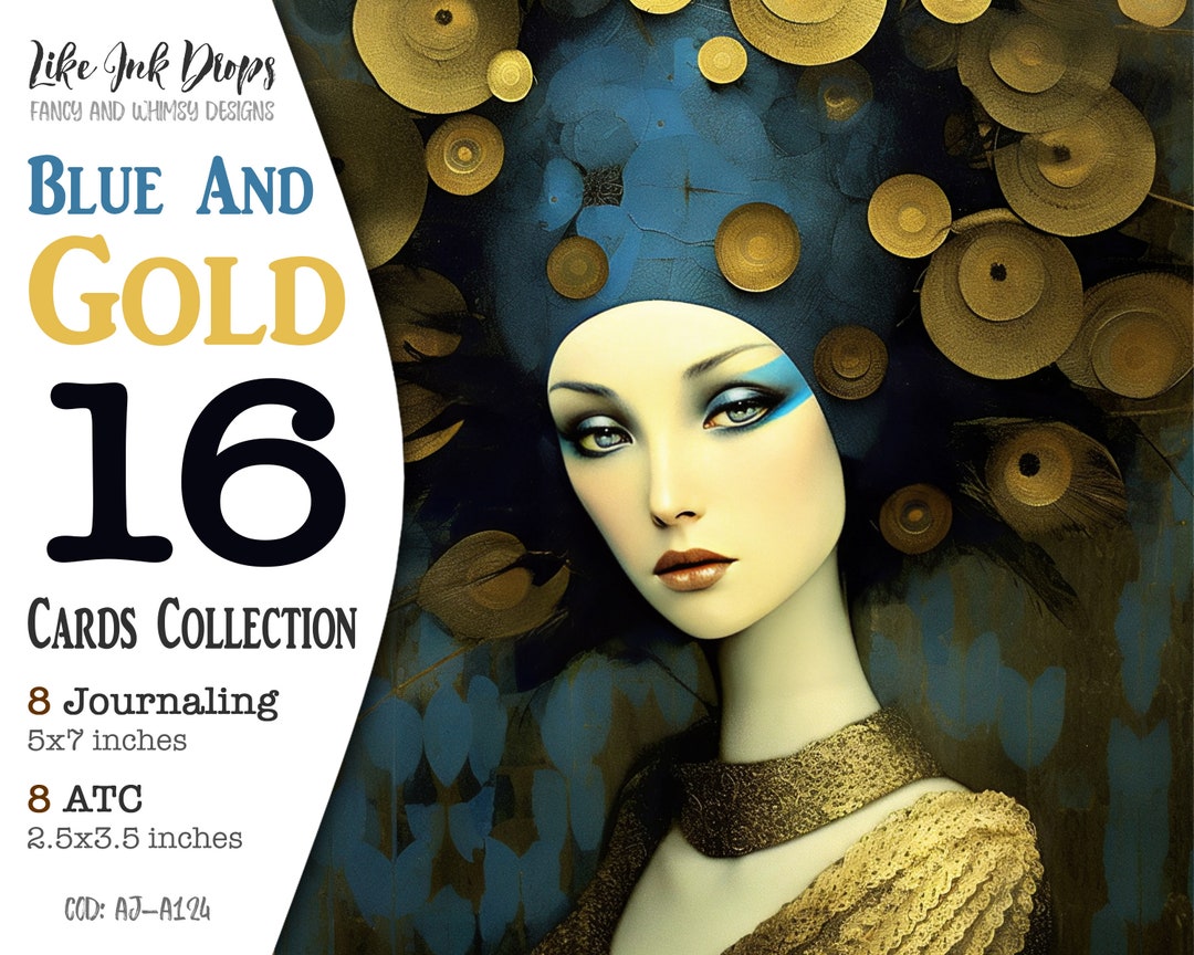 Printable Blue and Gold Junk Journal Pages Collection: Surreal ...