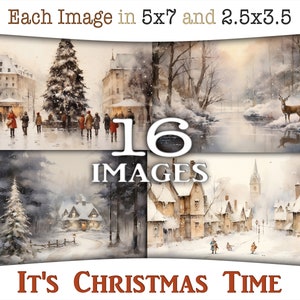 Es ist Weihnachtszeit junk journal digitale Sammlung: Druckbare Karten mit Weihnachtsbäumen, Rentier, Familien, Kinder, Häuser, CU, AJ-A253
