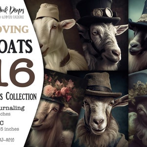 Loving Goats with Hats 16 cartes collection : Cartes ATC imprimables de style photo et pages de journalisation de chèvres pour votre scrapbooking, CU, AJ-A020