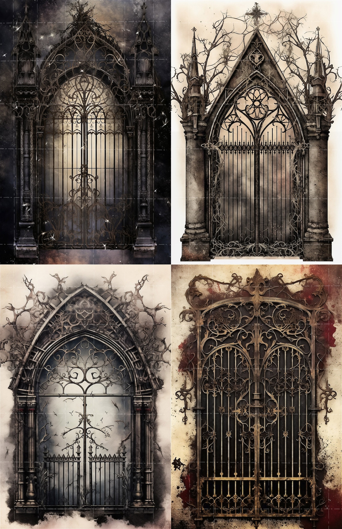 Mystical Dark Gothic Iron Gates Digital Images for Junk Journals and ...