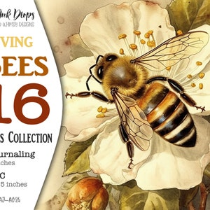 16 Printable Loving Honeybees Digital Cards: Vintage postcard-style Journaling pages and ATC cards collection for Junk Journal, CU, AJ-A028