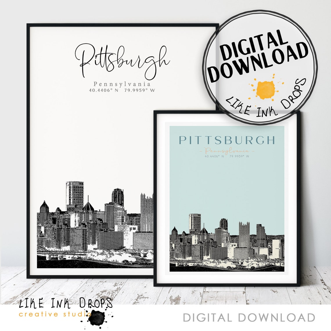 Pittsburgh Wall Art Decor Monochrome Pennsylvania Cityscape Etsy Canada