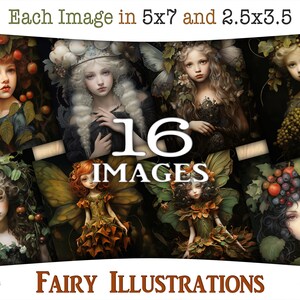 Nyckfulla älvillustrationer - Digitala skräpjournalbilder: Surrealistisk journalföring och ATC-kort med älvor, löv, gröna toner, CU, AJ-A238