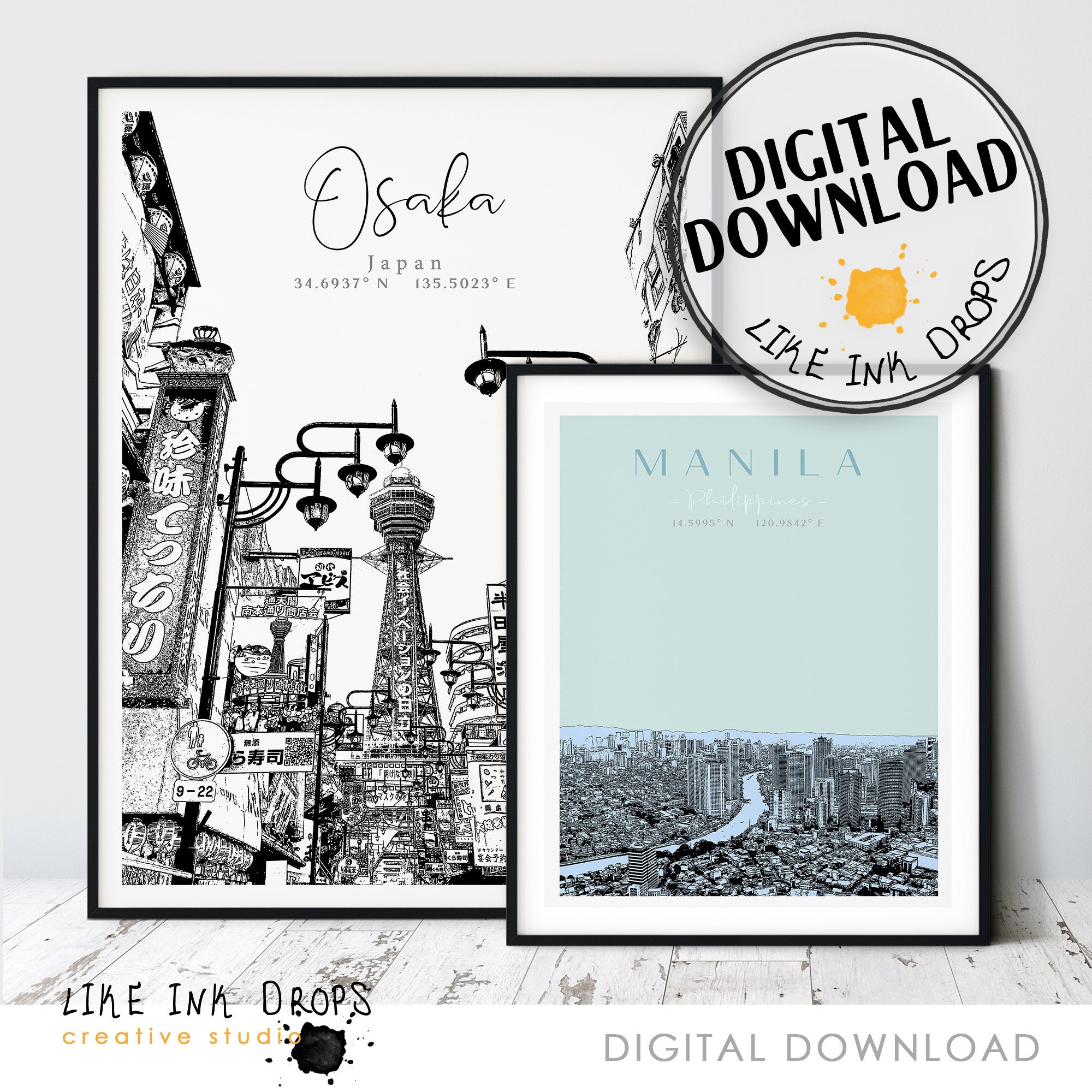 Manila wall art decor Philippines cityscape Asian minimalist Etsy