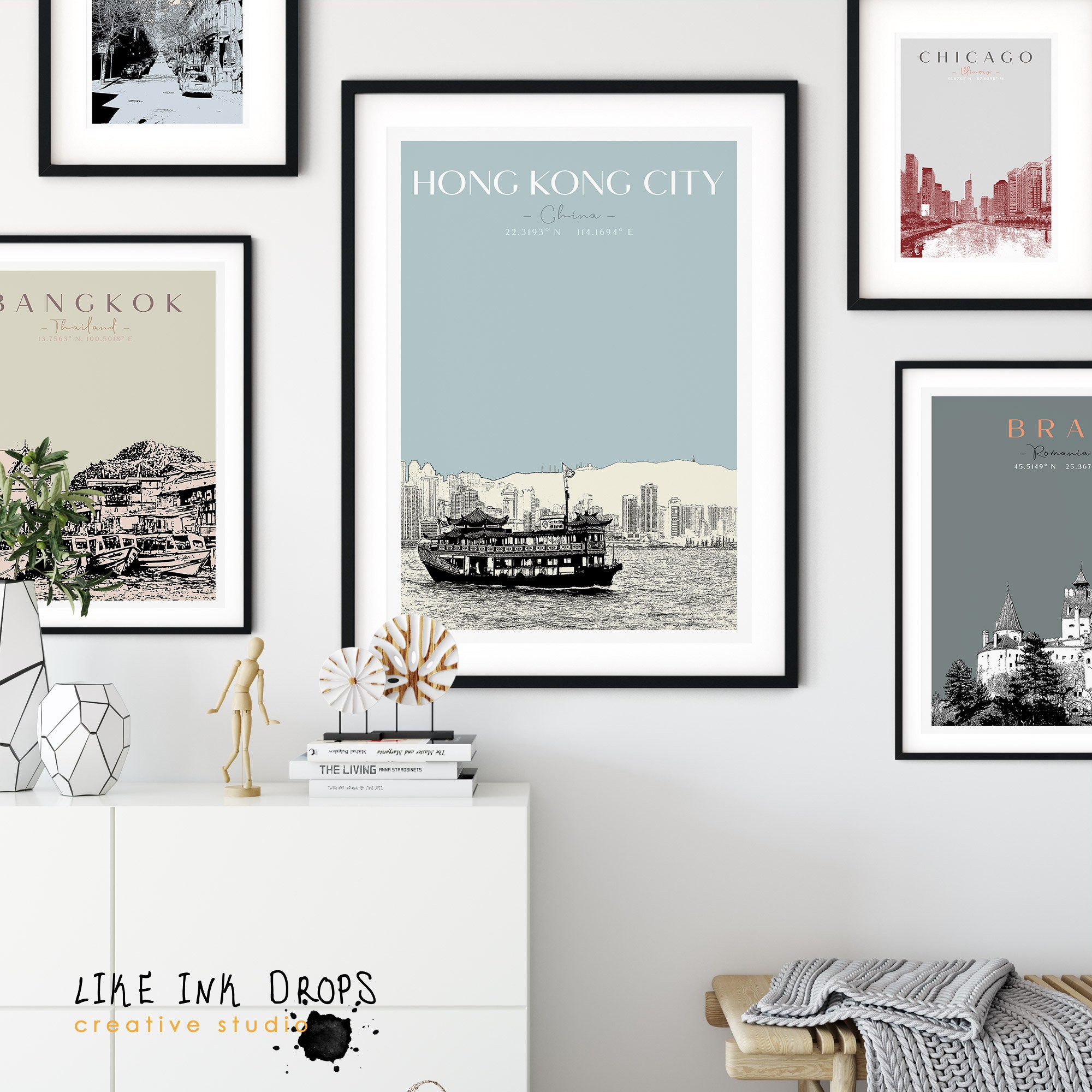 Hong Kong wall art decor China print at home Minimalist Etsy.de
