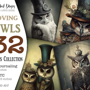 32 cartes imprimables numériques Loving Owls : collection colorée de 16 pages de journalisation et 16 cartes ATC pour cadeaux, scrapbooking, CU, AJ-A027