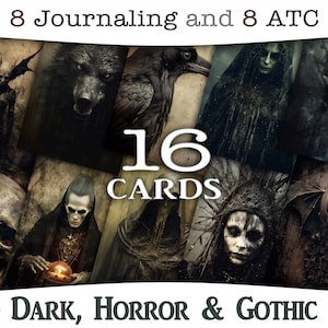 Dark, horror and gothic digital images: 16 printable Atc and Journaling with witches, crows, wolves, bats, skulls and vampires, CU, AJ-A230