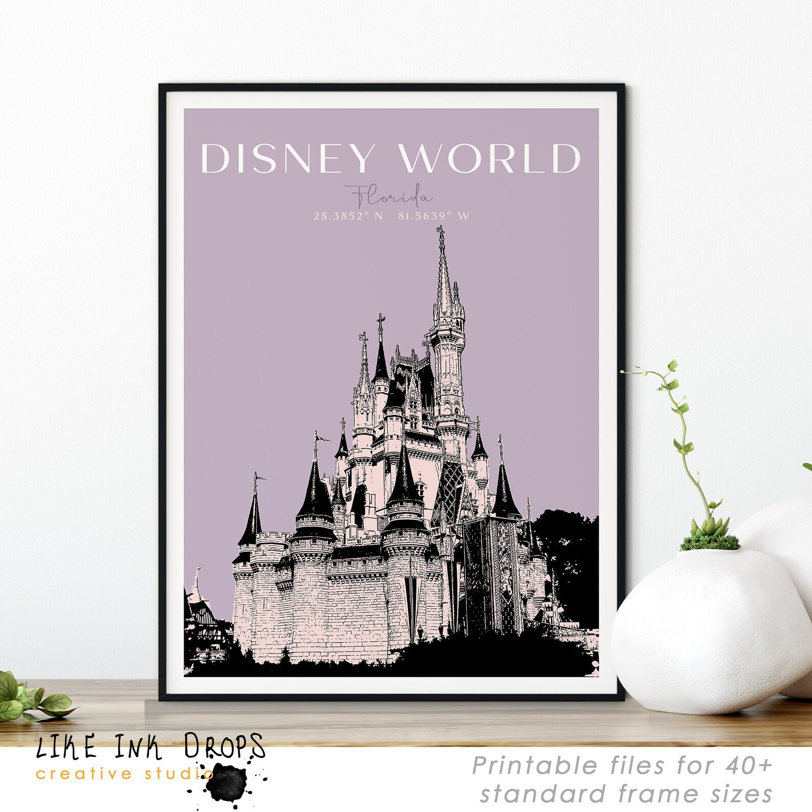 Disney World Wall art decor Cinderella castle poster Minimal | Etsy
