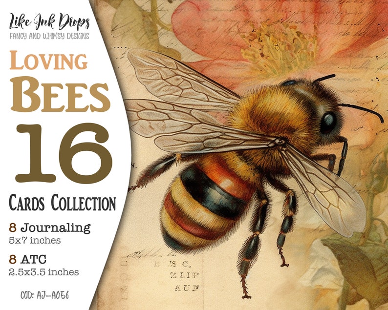 Printable Honeybees Junk Journal Digital Cards Collection: Vintage ...