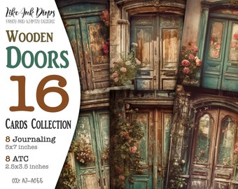 Collection for Junk Journal: Printable Victorian Atc and Journaling with Wooden Doors and Flowers in the style of Vintage photos CU, AJ-A055