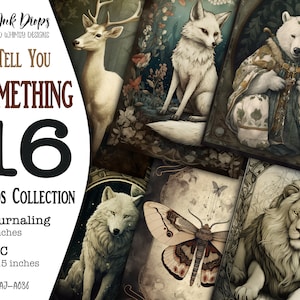 Collection de cartes ATC imprimables et de pages de journalisation dans le style du Tarot : Avec corbeaux, papillons de nuit, ours, lion, loup et plus, CU, AJ-A086