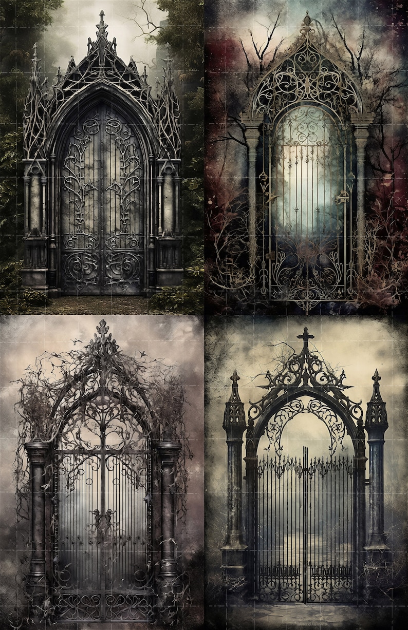 Mystical Dark Gothic Iron Gates Digital Images for Junk Journals and ...