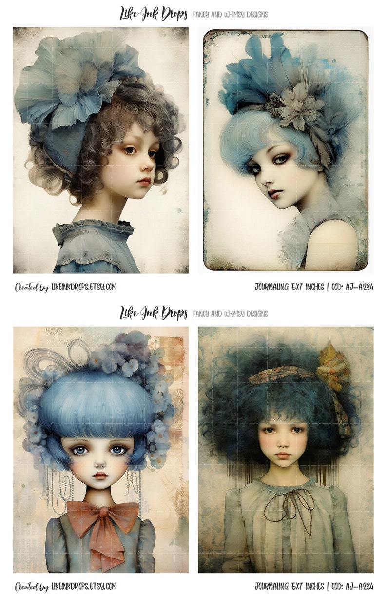 Whimsy Ccod Little Girls Digital Cards: Printable Journaling and ATC With Whimsical ...