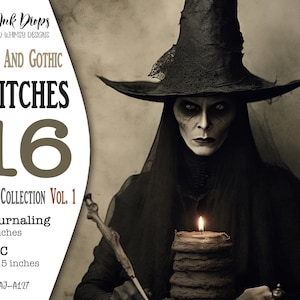 Dark and Gothic Witches Junk Journals cards collection: Printable Atc and Journaling pages with magical books and witches&#39; tools CU, AJ-A127