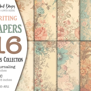 Colección de imágenes imprimibles de diarios basura: Papeles de cartas florales victorianos vintage, diario y ATC con ilustraciones desgastadas, CU, AJ-A051