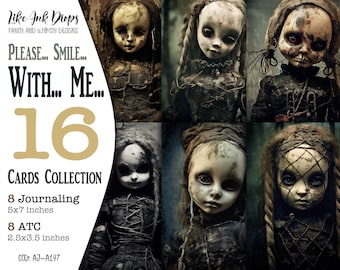 Horror and Creepy Dolls junk journals kit with ATC and journaling: Digital printable cards with dark atmospheres and dark tones CU, ATC-A197