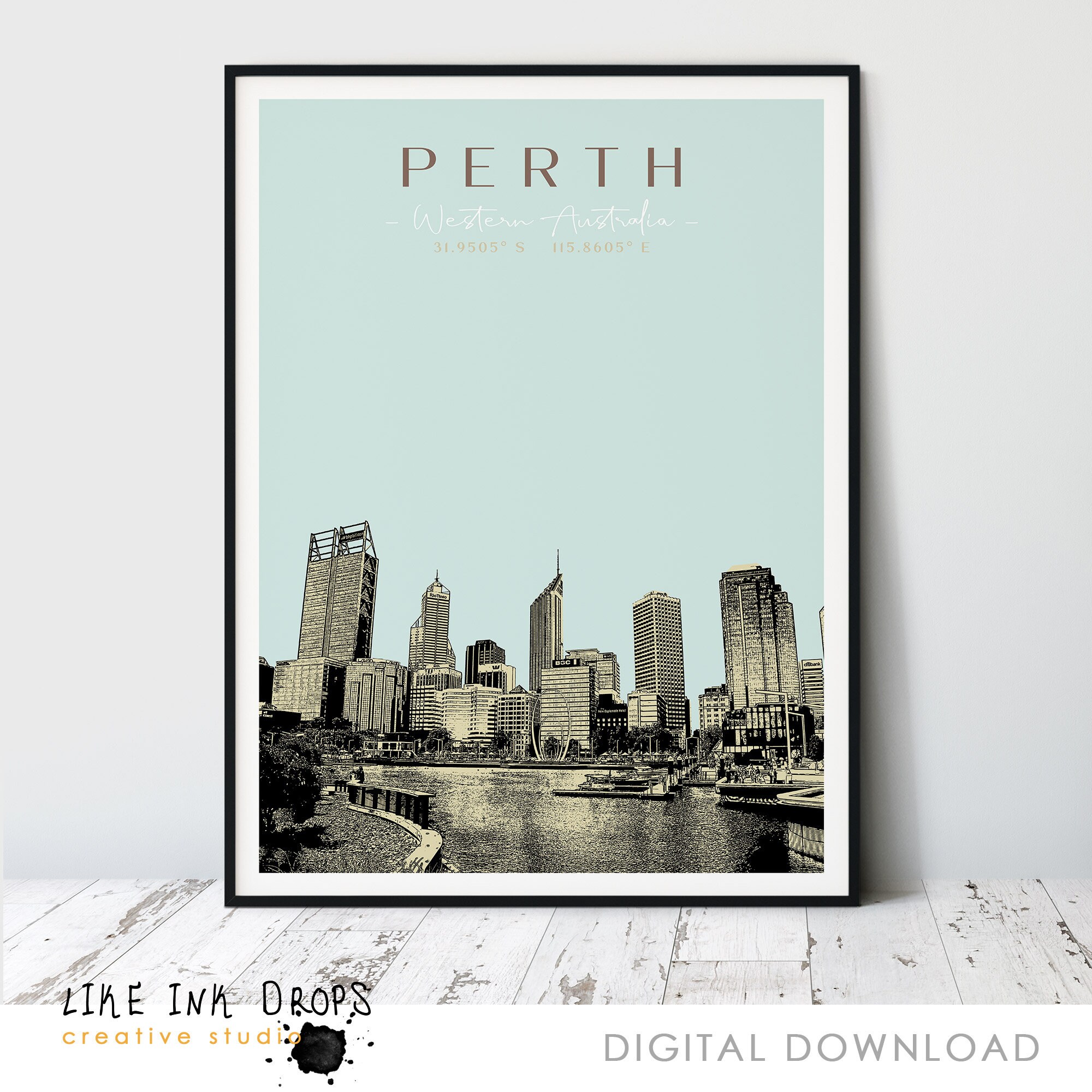 Perth wall art decor Minimalist skyline print Western Etsy