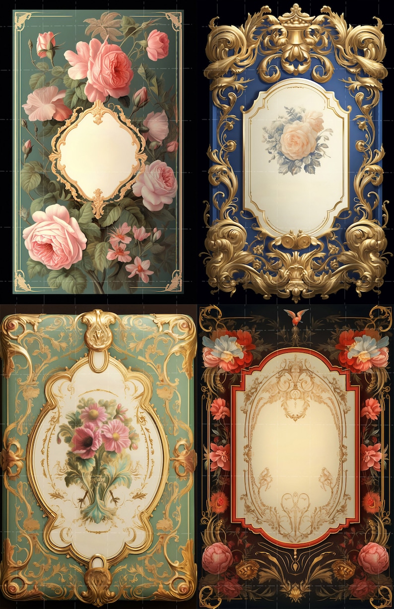 Blank Rococo Card Rococo Book Covers Digital Cards: 20 Half Paper Images in the Style of ...