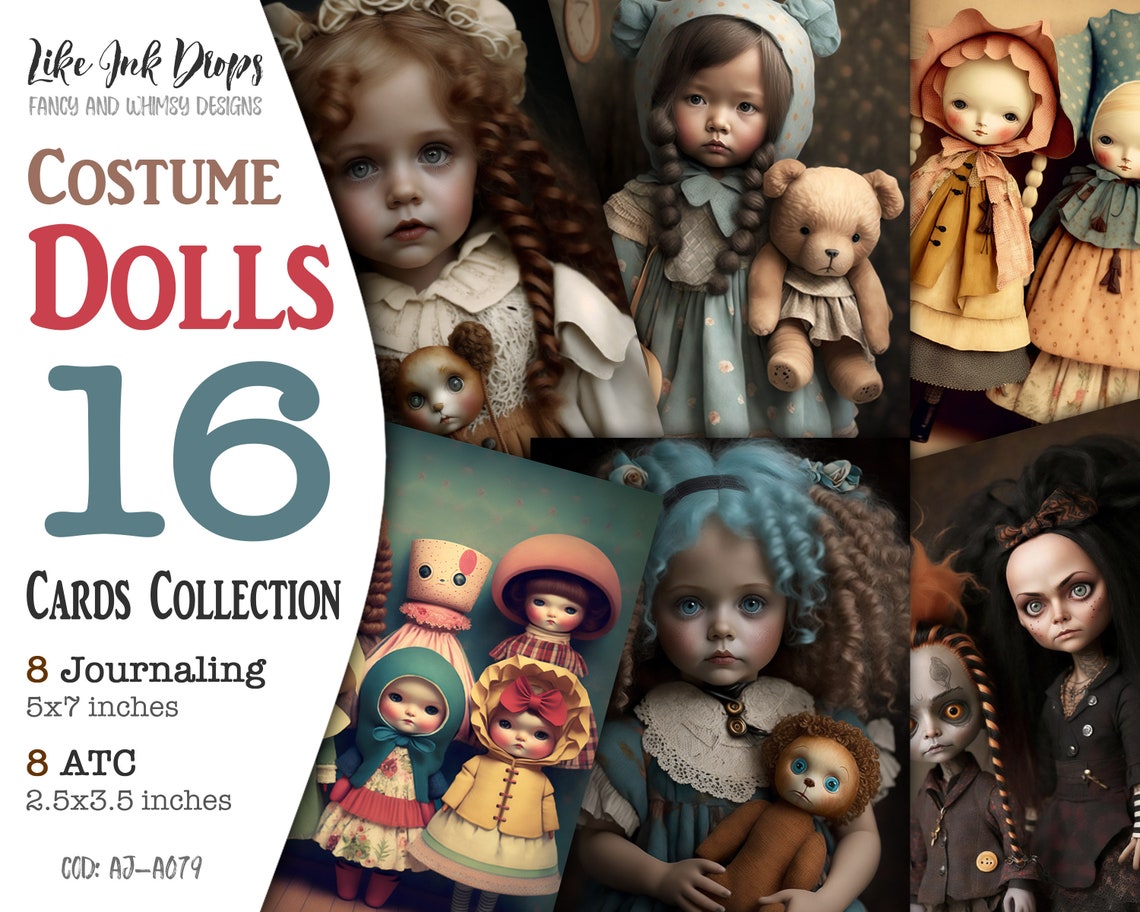 Printable Junk Journal Costume Dolls Cards: Digital Sheets With ...